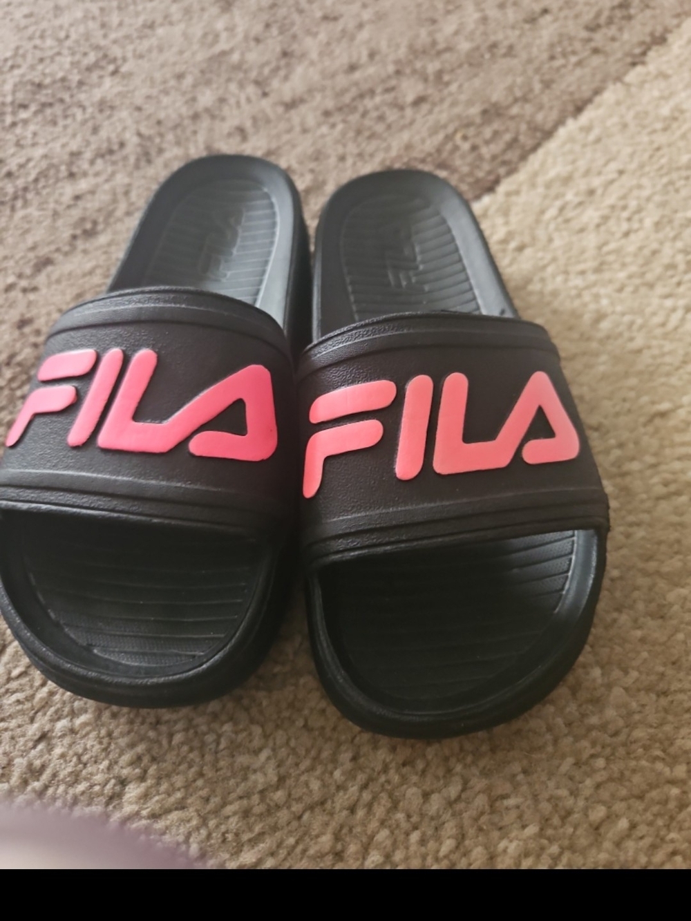 Girls FILA Black Slide Sandals with Pink Logo
